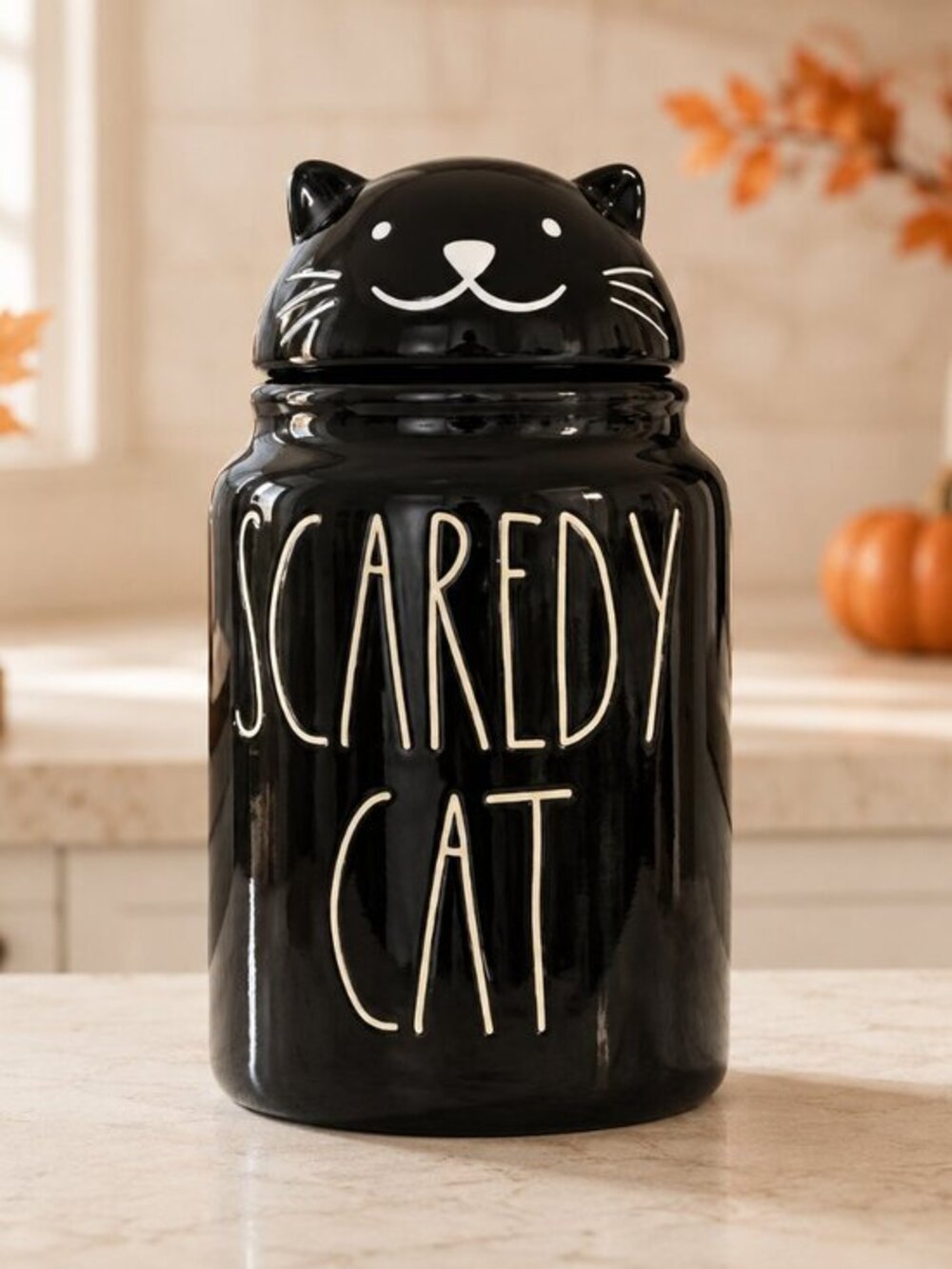Rae Dunn Scaredy Cat Black Cat Halloween Canister Artisan NWT